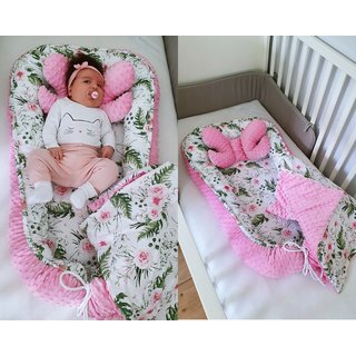 Baby Nestchen + Kissen und Decke Minky 3tlg Kokon Nest Babynest Reisebett Wickelauflage Babydecke Kuschelnest