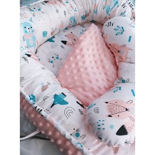 Baby Nestchen + Kissen und Decke Minky 3tlg Kokon Nest Babynest Reisebett Wickelauflage Babydecke Kuschelnest