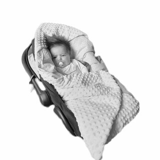 Minky Babydecke 90x90 Decke Baby Einschlagdecke mit Kapuze für Kinderwagen Buggy Babyschale  Grau/Wald