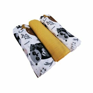 Musselin Tcher Mullwindeln Baby Spucktcher Mulltcher 60x80 cm Baumwolle Premium Qualitt 3er Pack Senf/Tiere